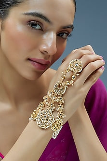 Gold Finish Kundan Polki Hathphool