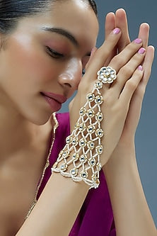 Gold Finish Kundan Polki Hathphool