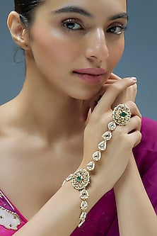 Gold Finish Kundan Polki Hathphool