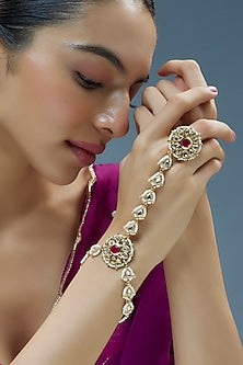 Gold Finish Kundan Polki Hathphool