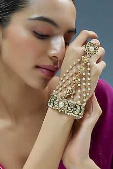 Gold Finish Kundan Polki Hathphool