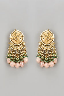 Gold Finish Peach Kundan Polki Dangler Earrings