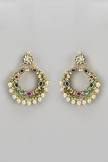 Gold Finish Semi Precious Stone Dangler Earrings