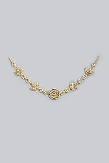 Gold Finish Kundan Polki & Faux Pearls Mathapatti