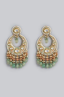 Gold Finish Meenakari & Kundan Polki Chandbali Earrings