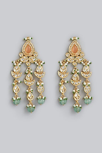 Gold Finish Faux Pearls & Kundan Polki Earrings