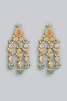 Gold Finish Faux Pearls & Kundan Polki Earrings