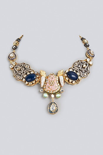 Two Tone Finish Kundan Polki Necklace