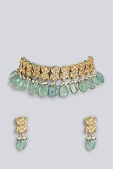 Gold Finish Necklace Set With Kundan Polki