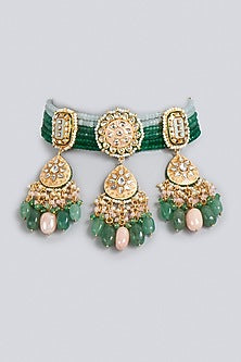 Gold Finish Necklace With Kundan Polki