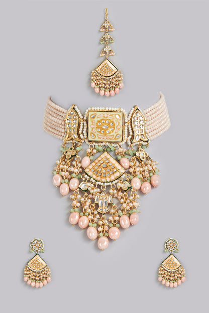 Gold Finish Semi Precious Stones Necklace Set