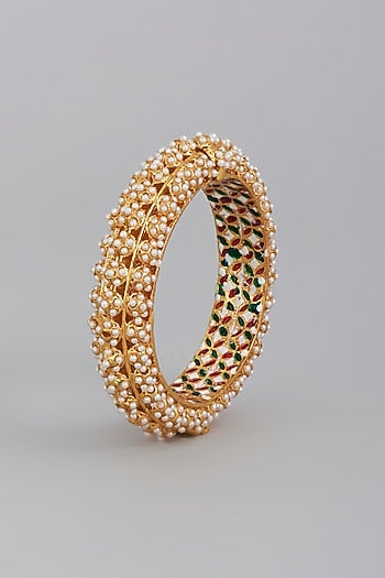 Gold Finish Faux Pearls Bangle