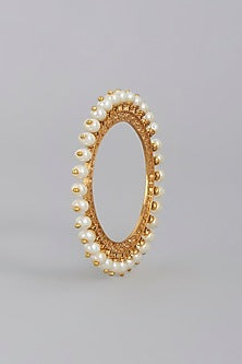 Gold Finish Bangle Set With Faux Pearls