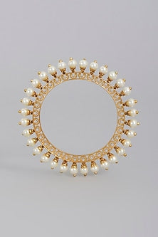 Gold Finish Bangle Set With Faux Pearls