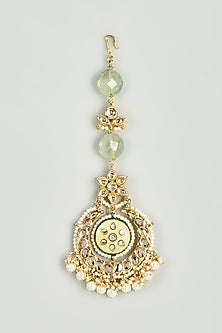 Gold Finish Kundan Polki & Semi-Precious Stone Maang Tikka