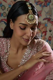 Gold Finish Kundan Polki & Semi-Precious Stone Maang Tikka