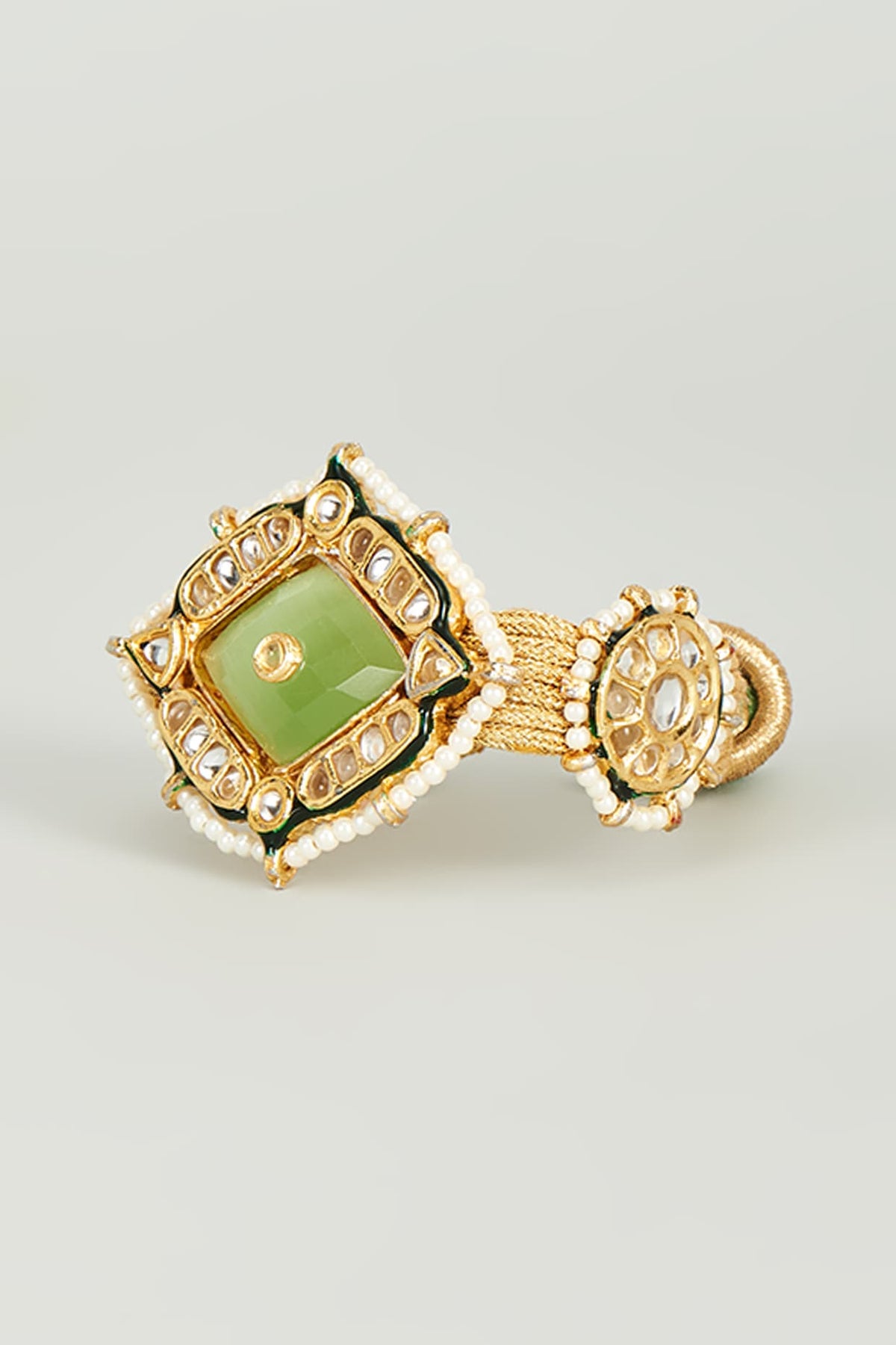 Gold Finish Kundan Polki & Aqua Green Semi-Precious Stone Bracelet