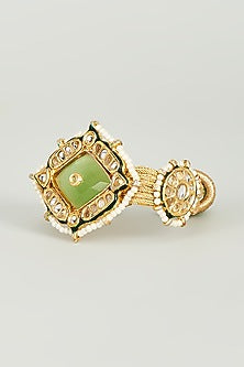 Gold Finish Kundan Polki & Aqua Green Semi-Precious Stone Bracelet