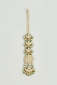 Gold Finish Kundan Polki & Semi-Precious Stone Maang Tikka