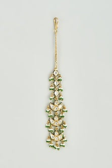Gold Finish Kundan Polki & Semi-Precious Stone Maang Tikka