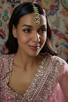 Gold Finish Kundan Polki & Semi-Precious Stone Maang Tikka