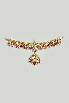 Gold Finish Kundan Polki & Pink Stone Mathapatti