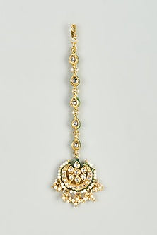 Gold Finish Kundan Polki & Semi-Precious Stone Maang Tikka
