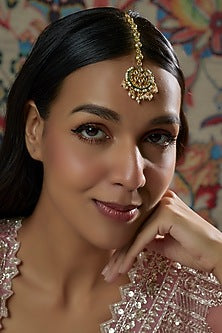 Gold Finish Kundan Polki & Semi-Precious Stone Maang Tikka