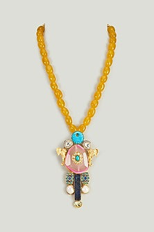 Gold Finish Kundan Polki & Yellow Quartz Necklace