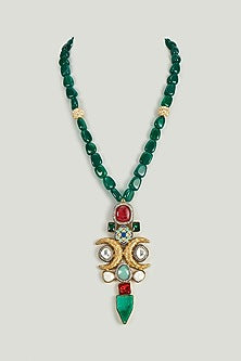 Gold Finish Green Kundan Polki & Agates Necklace