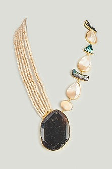 Gold Finish Semi-Precious Stone & Black Agates Necklace