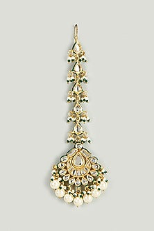 Gold Finish Kundan Polki & Semi-Precious Stone Maangtikka