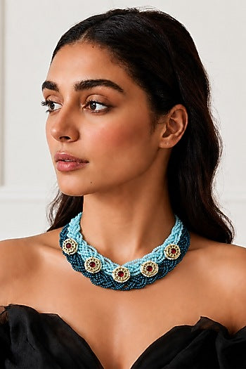Gold Finish Crystal & Beaded Necklace