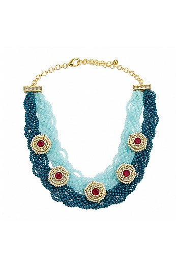 Gold Finish Crystal & Beaded Necklace