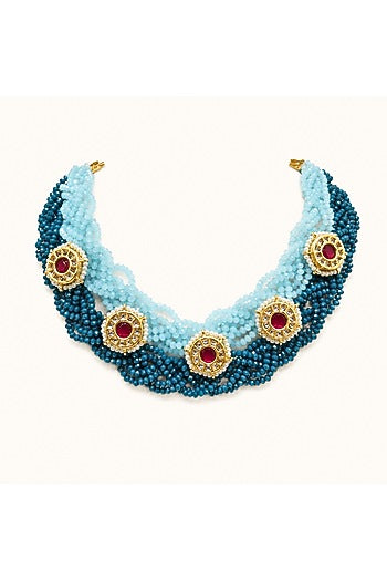 Gold Finish Crystal & Beaded Necklace