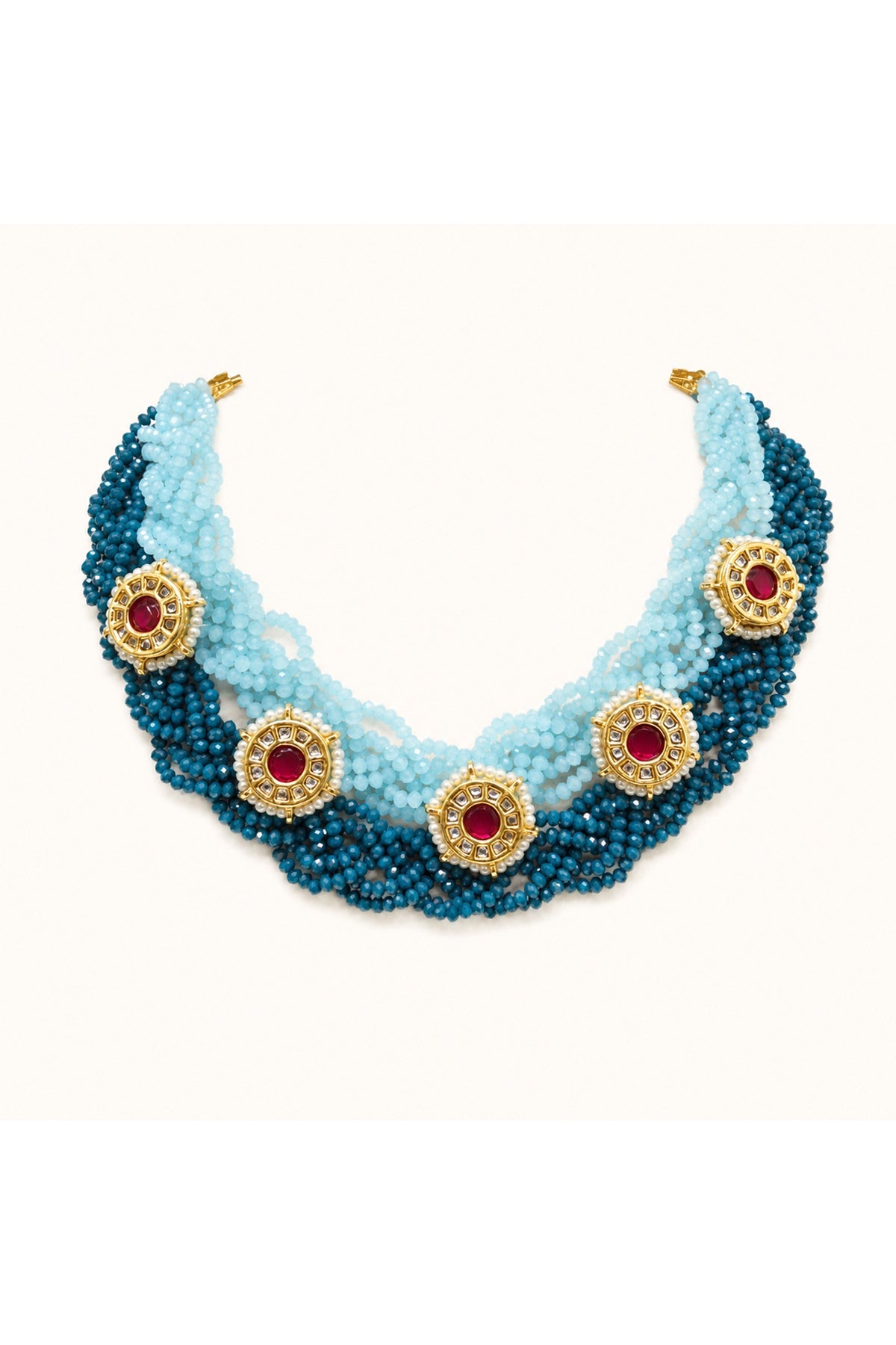 Gold Finish Crystal & Beaded Necklace