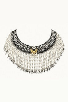 Silver Finish Faux Pearl Choker Necklace Set