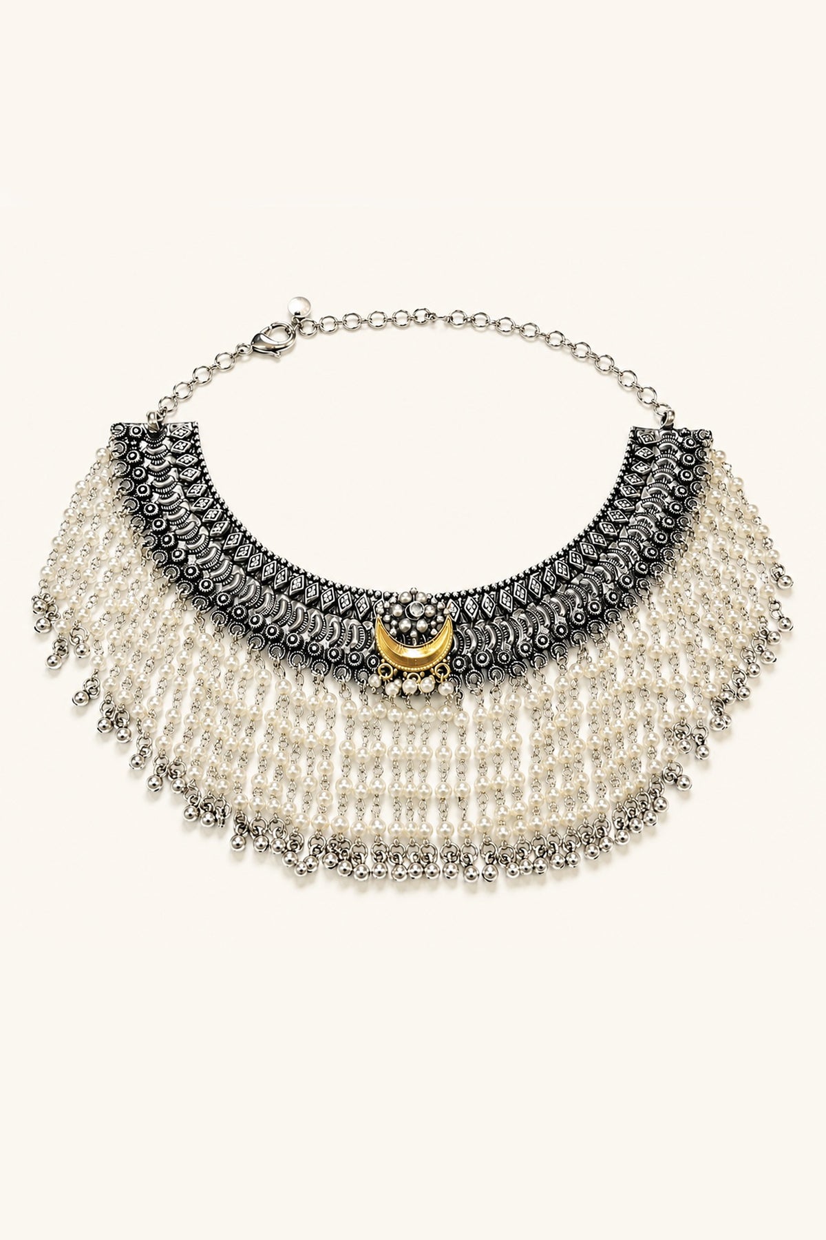 Silver Finish Faux Pearl Choker Necklace Set