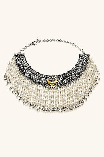 Silver Finish Faux Pearl Choker Necklace Set