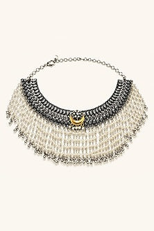 Silver Finish Faux Pearl Choker Necklace Set