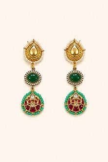 Gold Finish Kundan Polki & Multi-Colored Stone Necklace Set
