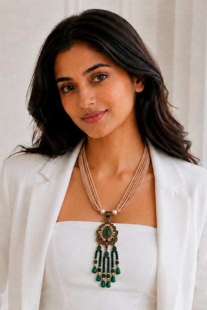Two-Tone Finish Crystal Beaded Necklace Set