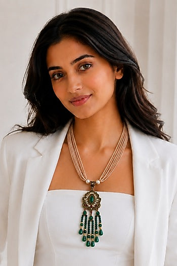 Two-Tone Finish Crystal Beaded Necklace Set