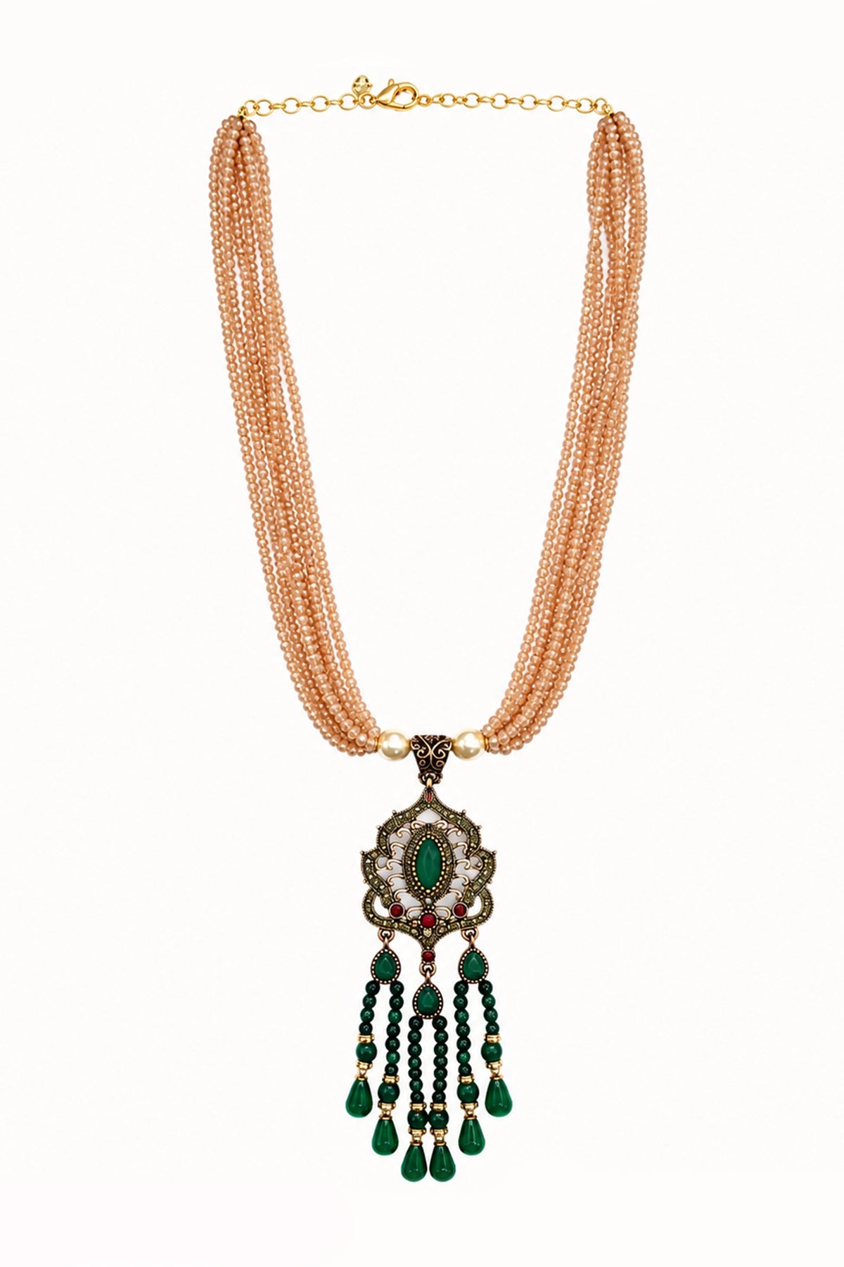 Two-Tone Finish Crystal Beaded Necklace Set
