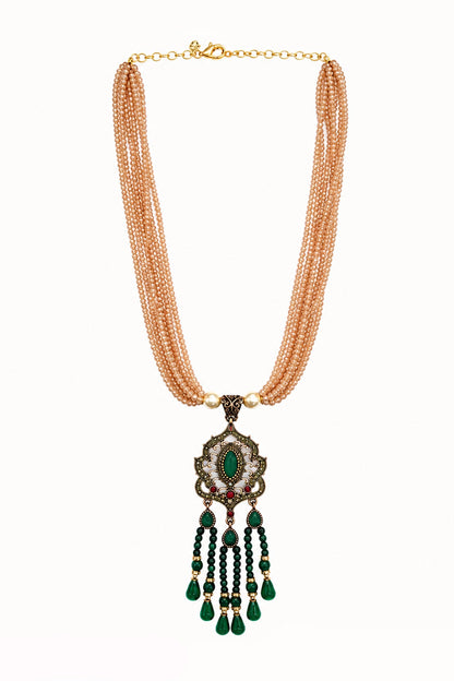 Two-Tone Finish Crystal Beaded Necklace Set