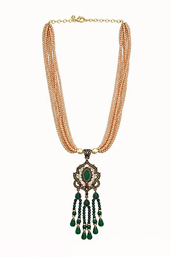 Two-Tone Finish Crystal Beaded Necklace Set