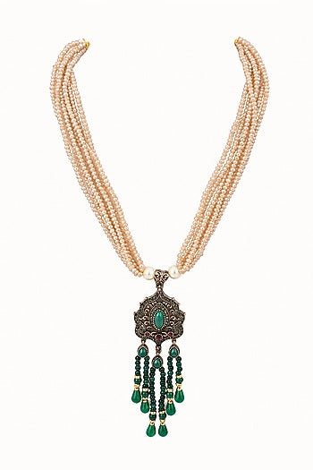 Two-Tone Finish Crystal Beaded Necklace Set
