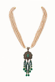 Two-Tone Finish Crystal Beaded Necklace Set