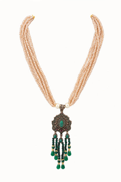 Two-Tone Finish Crystal Beaded Necklace Set