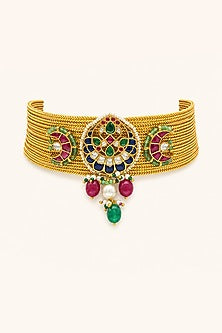 Gold Finish Kundan Polki Choker Necklace Set